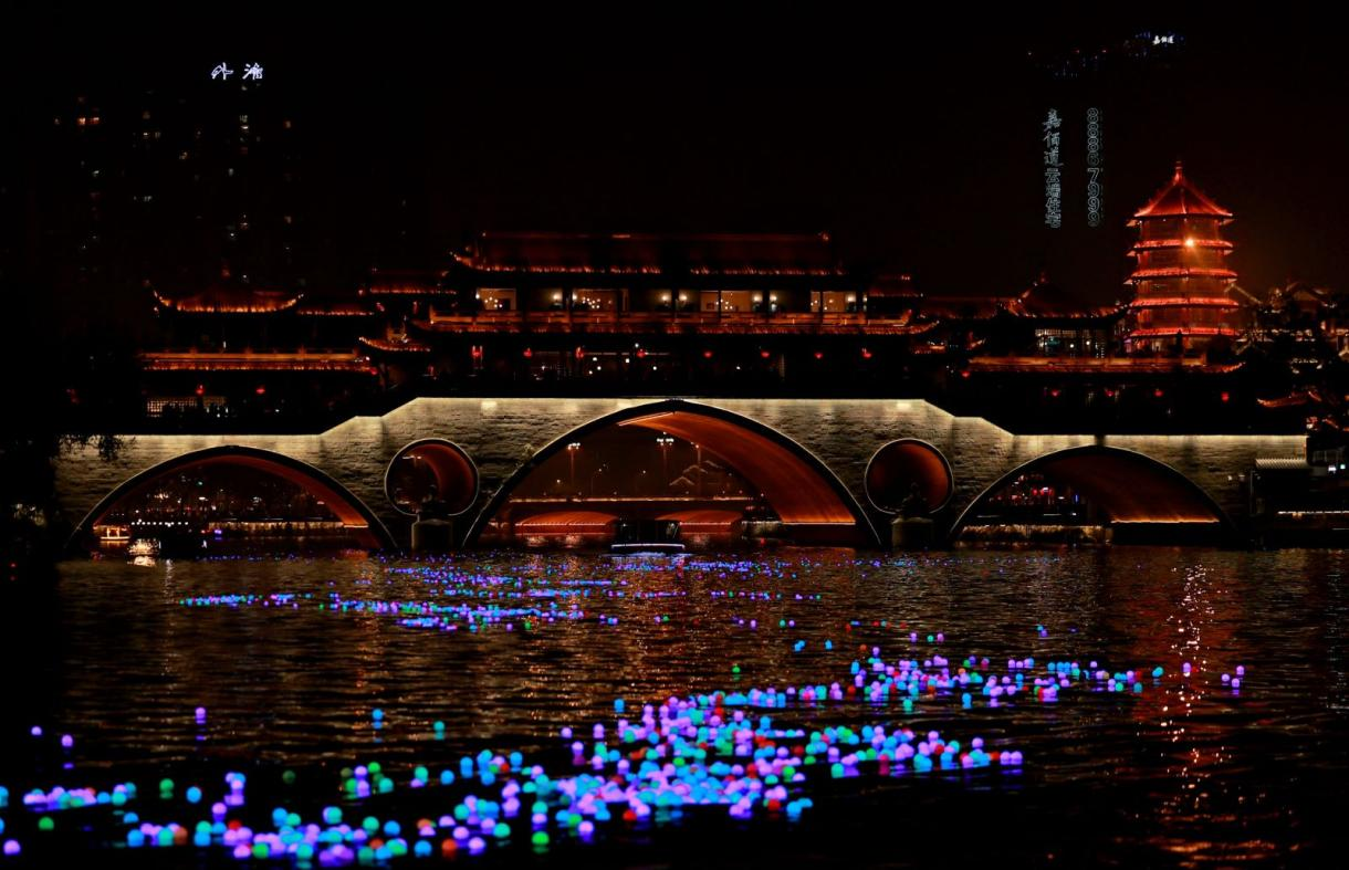 夜游锦江廊桥星河