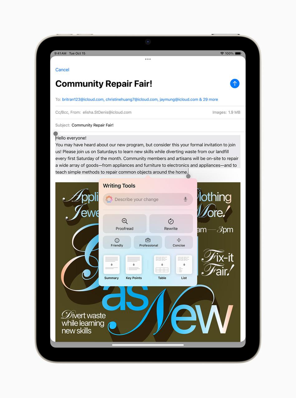 iPadOS 18.1 Apple 智能更新_iPad Mini A17 Pro 性能评测_the new ipad 重量