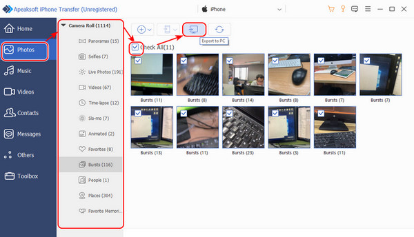 选择照片并导出